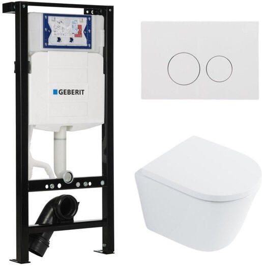 Geberit QeramiQ Dely Toiletset 36.3x51.7cm diepspoel rimless Inbouwreservoir met UP320 spoelmechanisme softclose toilet zitting 35 mm glans witte bedieningsplaat ronde knoppen mat wit SW1026254 SW1000767 SW1381697 SW706186