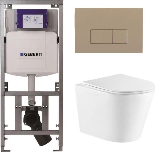Geberit QeramiQ Dely Toiletset 36.3x51.7cm diepspoel rimless UP320 inbouwreservoir met Burda frame softclose toiletzitting bedieningsplaat taupe rechtehoekige knoppen wit glans SW1026255 0701131 SW1102379 SW1159504