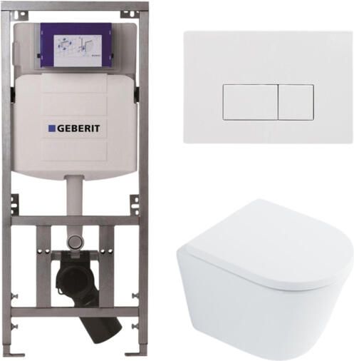 Geberit QeramiQ Dely Toiletset 36.3x51.7cm diepspoel rimless UP320 inbouwreservoir met Burda frame softclose toilet zitting 35 mm glans witte bedieningsplaat rechthoekige knoppen wit glans SW1026255 SW1159505 0701131 SW706187