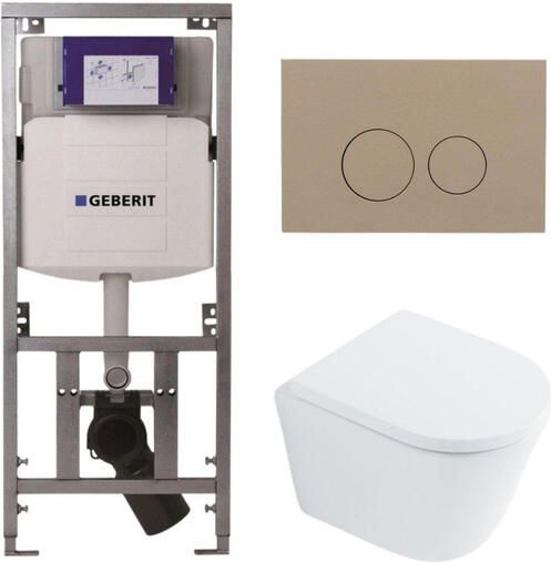 Geberit QeramiQ Dely Toiletset 36.3x51.7cm diepspoel rimless UP320 inbouwreservoir met Burda frame softclose toilet zitting 35 mm bedieningsplaat taupe ronde knoppen wit glans SW1026255 SW1159505 0701131 SW1102378