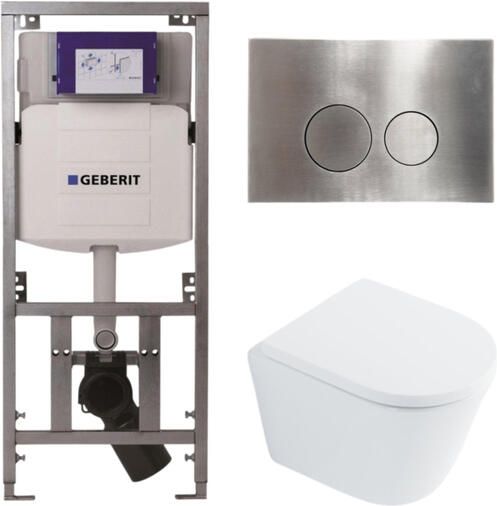 Geberit QeramiQ Dely Toiletset 36.3x51.7cm diepspoel rimless UP320 inbouwreservoir met Burda frame softclose toilet zitting 35 mm steel bedieningsplaat ronde knoppen wit glans SW1026255 SW1159505 0701131 SW706194
