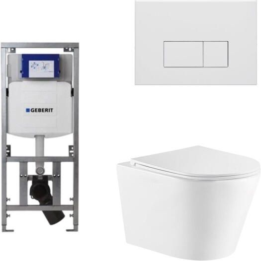Geberit QeramiQ Dely Toiletset 36.3x51.7cm diepspoel rimless UP320 inbouwreservoir met Burda frame softclose toiletzitting mat witte bedieningsplaat rechtehoekige knoppen wit glans SW1026255 0701131 SW706191 SW1159504