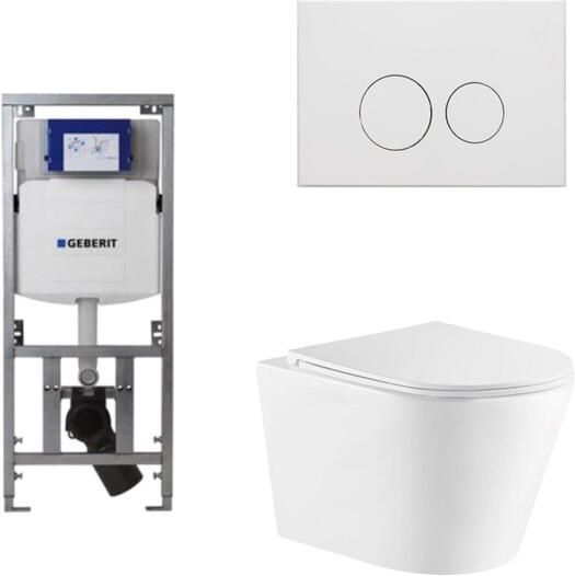 Geberit QeramiQ Dely Toiletset 36.3x51.7cm diepspoel rimless UP320 inbouwreservoir met Burda frame softclose toiletzitting mat witte bedieningsplaat ronde knoppen wit glans SW1026255 0701131 SW706190 SW1159504
