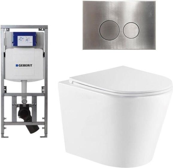 Geberit QeramiQ Dely Toiletset 36.3x51.7cm diepspoel rimless UP320 inbouwreservoir met Burda frame softclose toiletzitting steel bedieningsplaat ronde knoppen wit glans SW1026255 0701131 SW706194 SW1159504