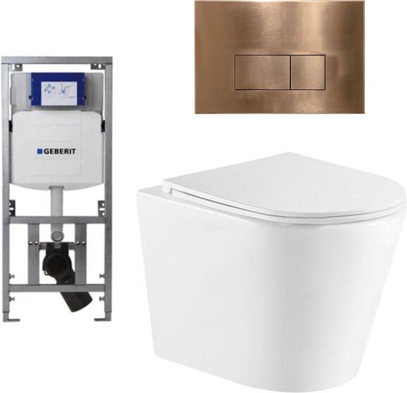 Geberit QeramiQ Dely Toiletset 36.3x51.7cm diepspoel rimless UP320 inbouwreservoir met Burda frame softclose toiletzitting koperen bedieningsplaat rechtehoekige knoppen wit glans SW1026255 0701131 SW706197 SW1159504