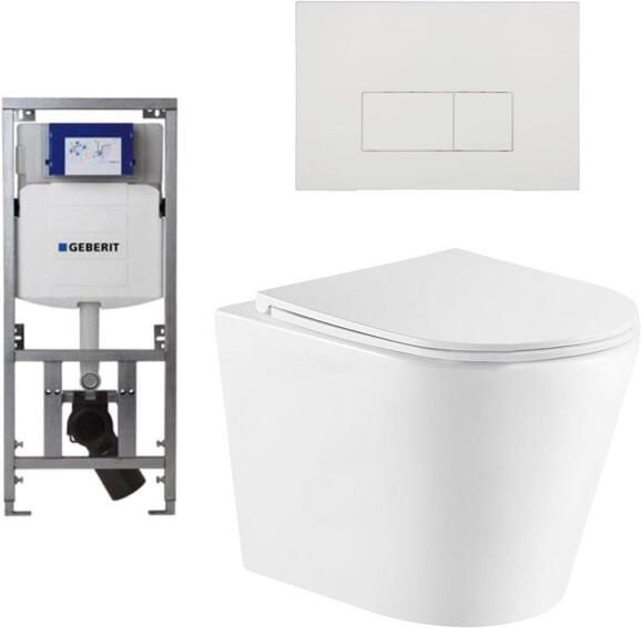 Geberit QeramiQ Dely Toiletset 36.3x51.7cm diepspoel rimless UP320 inbouwreservoir met Burda frame softclose toiletzitting mat witte bedieningsplaat rechtehoekige knoppen wit mat SW1000766 0701131 SW706191 SW1026254
