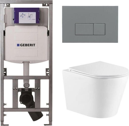 Geberit QeramiQ Dely Toiletset 36.3x51.7cm diepspoel rimless UP320 inbouwreservoir met Burda frame softclose toiletzitting bedieningsplaat licht grijs rechtehoekige knoppen wit glans SW1026255 0701131 SW1102375 SW1159504