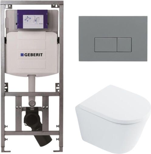 Geberit QeramiQ Dely Toiletset 36.3x51.7cm diepspoel rimless UP320 inbouwreservoir softclose toilet zitting 35 mm bedieningsplaat licht grijs rechthoekige knoppen wit glans SW1026255 SW1159505 0701131 SW1102375