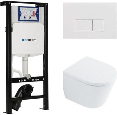 Geberit QeramiQ Dely Toiletset 36.3x51.7cm diepspoel rimless UP320 plieger inbouwreservoir softclose toilet zitting 35 mm glans witte bedieningsplaat rechthoekige knoppen wit glans SW1026255 SW1159505 SW1381697 SW706187