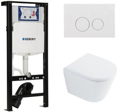 Geberit QeramiQ Dely Toiletset 36.3x51.7cm diepspoel rimless UP320 plieger inbouwreservoir softclose toilet zitting 35 mm glans witte bedieningsplaat ronde knoppen wit glans SW1026255 SW1159505 SW1381697 SW706186