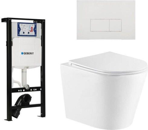 Geberit QeramiQ Dely Toiletset 36.3x51.7cm diepspoel rimless UP320 plieger inbouwreservoir softclose toiletzitting glans witte bedieningsplaat rechtehoekige knoppen wit glans SW1026255 SW1381697 SW706187 SW1159504