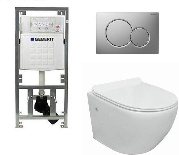 Geberit Go toiletset compact Rimless inclusief UP320 toiletreservoir met softclose en quickrelease toiletzitting met bedieningsplaat glans verchroomd 0701131 0700519 sw242519