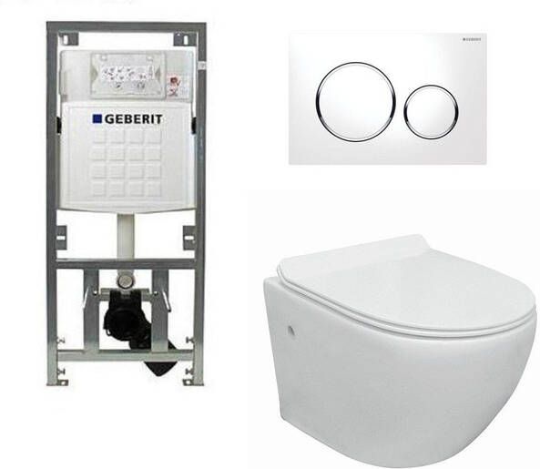 Geberit Go toiletset compact Rimless inclusief UP320 toiletreservoir met softclose en quickrelease toiletzitting met sigma20 bedieningsplaat wit 0701131 sw53743 sw242519