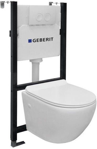 Geberit Nemo Go Aquaflow toiletset Spoelrandloos bestaande uit inbouwreservoir met softclose toiletzitting quick release en bedieningsplaat wit 080051