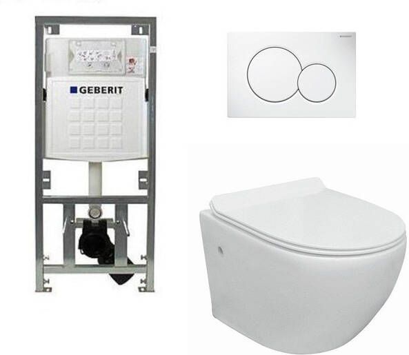 Geberit Nemo Go toiletset compact Rimless inclusief UP320 toiletreservoir met softclose en quickrelease toiletzitting met bedieningsplaat wit 0701131 0700518 sw242519