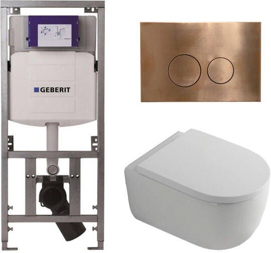 Geberit QeramiQ Dely Swirl Toiletset 36.3x51.7cm diepspoel rimless UP320 inbouwreservoir 35mm zitting koperen bedieningsplaat ronde knoppen wit mat 0701131 SW706196 SW1000767 SW1026257