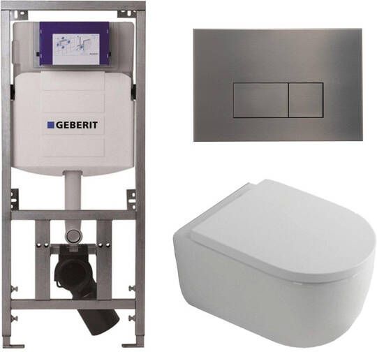 Geberit QeramiQ Dely Swirl Toiletset 36.3x51.7cm diepspoel rimless UP320 inbouwreservoir 35mm zitting gunmetal bedieningsplaat rechtehoekige knoppen wit mat 0701131 SW706199 SW1000767 SW1026257