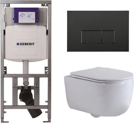 Geberit QeramiQ Dely Swirl Toiletset 36.3x51.7cm diepspoel rimless UP320 inbouwreservoir slim zitting mat zwarte metalen bedieningsplaat rechtehoekige knoppen wit mat 0701131 SW706193 SW1000766 SW1026257