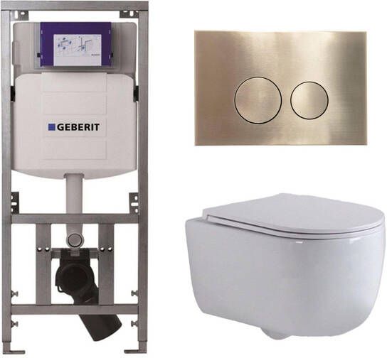 Geberit QeramiQ Dely Swirl Toiletset 36.3x51.7cm diepspoel rimless UP320 inbouwreservoir -slim zitting geborsteld messing bedieningsplaat ronde knoppen wit mat 0701131 SW706200 SW1000766 sw1026257