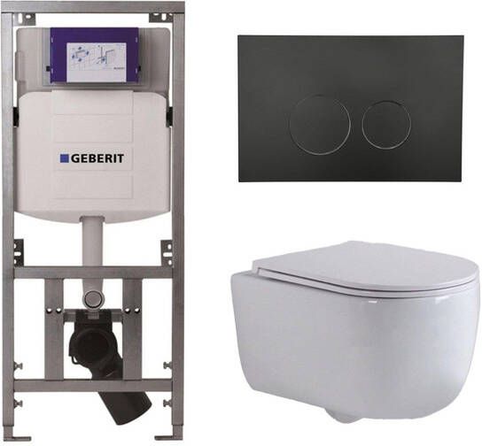 Geberit QeramiQ Dely Swirl Toiletset 36.3x51.7cm diepspoel rimless UP320 inbouwreservoir slim zitting mat zwarte metalen bedieningsplaat ronde knoppen wit mat 0701131 SW706192 SW1000766 SW1026257