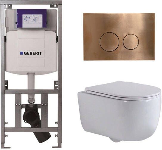 Geberit QeramiQ Dely Swirl Toiletset 36.3x51.7cm diepspoel rimless UP320 inbouwreservoir slim zitting koperen bedieningsplaat ronde knoppen wit mat 0701131 SW706196 SW1000766 SW106257