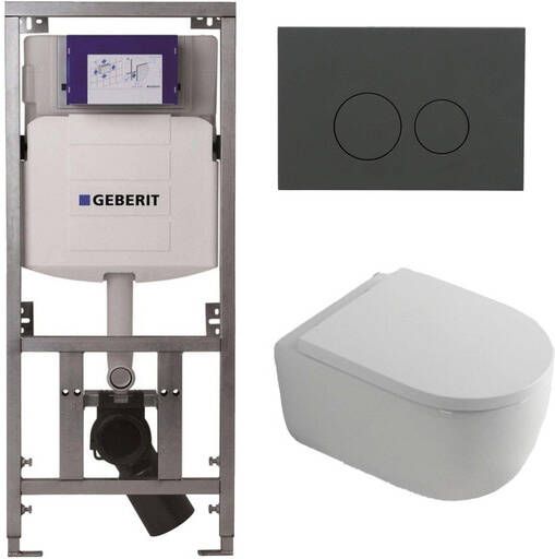 Geberit QeramiQ Dely Swirl Toiletset 36.3x51.7cm UP320 Burda inbouwreservoir 35mm zitting bedieningsplaat mat antraciet ronde knoppen wit mat 0701131 SW1102376 SW1000767 SW1026257