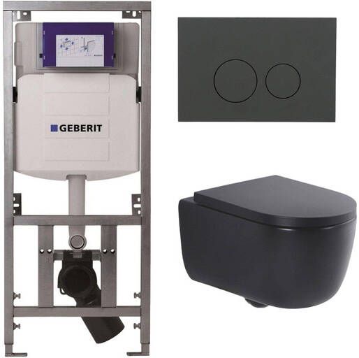 Geberit QeramiQ Dely Swirl Toiletset 36.3x51.7cm UP320 Burda inbouwreservoir 35mm zitting bedieningsplaat mat antraciet ronde knoppen mat zwart 0701131 SW1102376 SW1000769 SW1026258
