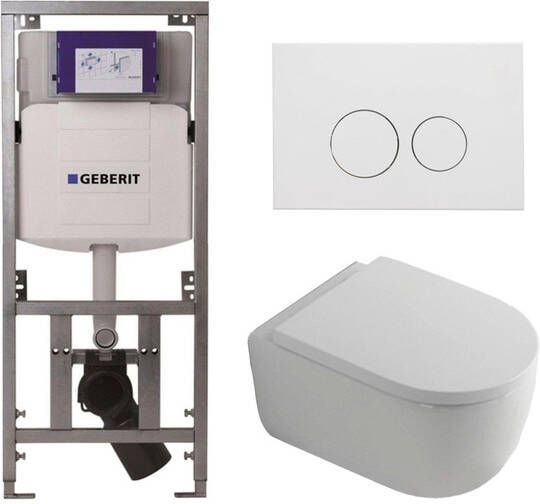 Geberit QeramiQ Dely Swirl Toiletset 36.3x51.7cm UP320 Burda inbouwreservoir 35mm zitting mat witte metalen bedieningsplaat ronde knoppen wit glans 0701131 SW706190 SW1000767 SW1026256