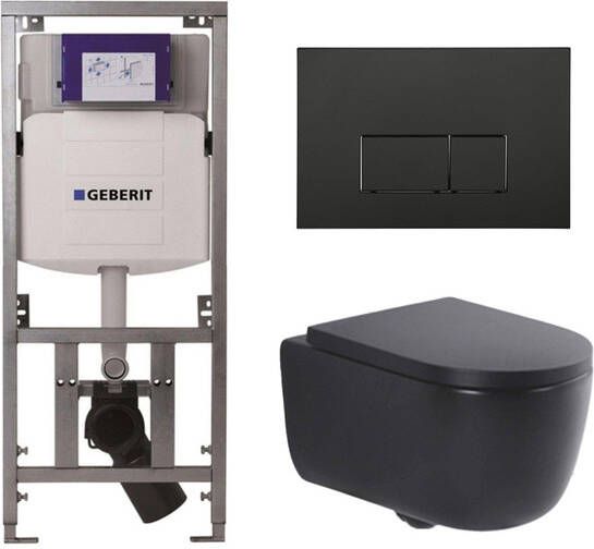 Geberit QeramiQ Dely Swirl Toiletset 36.3x51.7cm UP320 Burda inbouwreservoir 35mm zitting mat zwarte metalen bedieningsplaat rechthoekige knoppen mat zwart 0701131 SW706193 SW1000769 SW1026258