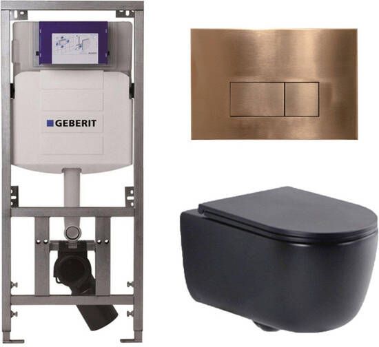 Geberit QeramiQ Dely Swirl Toiletset 36.3x51.7cm UP320 Burda inbouwreservoir slim zitting koperen bedieningsplaat rechthoekige knoppen mat zwart 0701131 SW706197 SW1000768 SW1026258