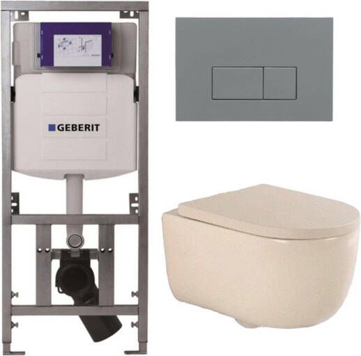 Geberit QeramiQ Dely Swirl Toiletset 36.3x51.7cm UP320 inbouwreservoir 35 mm zitting bedieningsplaat licht grijs rechthoekige knoppen beige 0701131 SW1102375 SW1000771 SW1026259