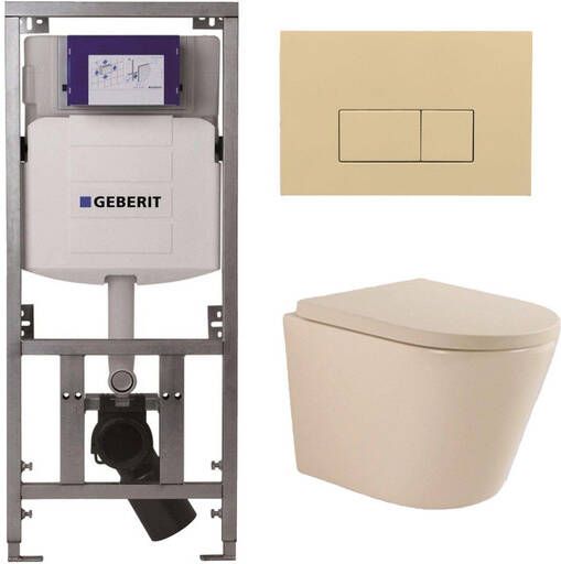 Geberit QeramiQ Dely Swirl Toiletset 36.3x51.7cm UP320 inbouwreservoir 35 mm zitting bedieningsplaat beige rechthoekige knoppen beige 0701131 SW1102366 SW1000771 SW1026259