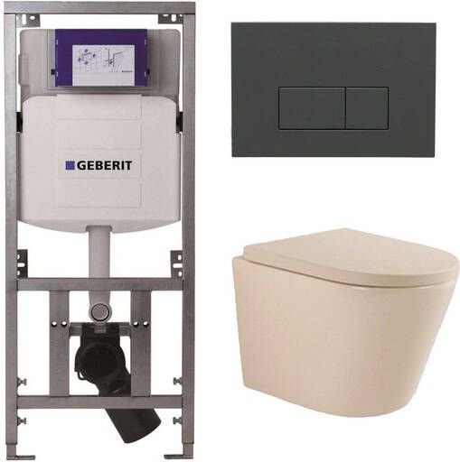 Geberit QeramiQ Dely Swirl Toiletset 36.3x51.7cm UP320 inbouwreservoir 35 mm zitting bedieningsplaat antraciet mat rechthoekige knoppen beige 0701131 SW1102377 SW1000771 SW1026259