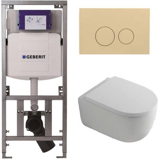 Geberit QeramiQ Dely Swirl Toiletset 36.3x51.7cm UP320 inbouwreservoir 35mm zitting bedieningsplaat beige ronde knoppen wit mat 0701131 SW1102365 SW1000767 SW1026257