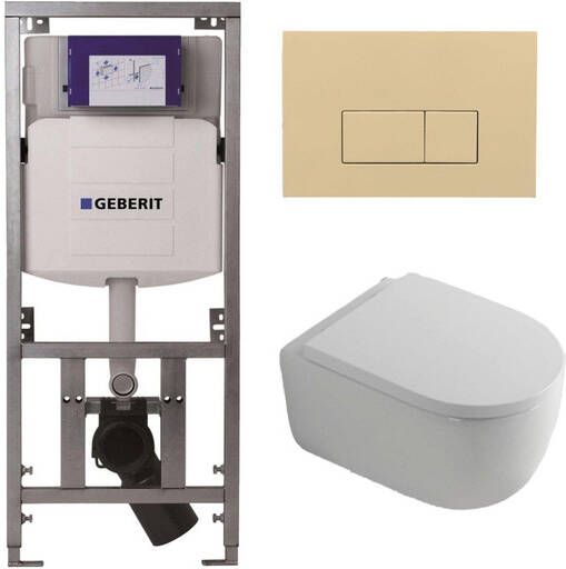 Geberit QeramiQ Dely Swirl Toiletset 36.3x51.7cm UP320 inbouwreservoir 35mm zitting bedieningsplaat beige rechthoekige knoppen wit glans 0701131 SW1102366 SW1000767 SW1026256