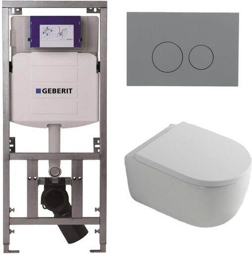 Geberit QeramiQ Dely Swirl Toiletset 36.3x51.7cm UP320 inbouwreservoir 35mm zitting bedieningsplaat licht grijs ronde knoppen wit mat 0701131 SW1102374 SW1000767 SW1026257