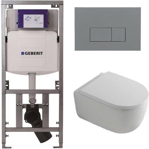 Geberit QeramiQ Dely Swirl Toiletset 36.3x51.7cm UP320 inbouwreservoir 35mm zitting bedieningsplaat licht grijs rechthoekige knoppen wit mat 0701131 SW1102375 SW1000767 SW1026257