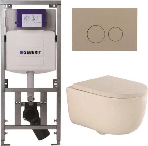 Geberit QeramiQ Dely Swirl Toiletset 36.3x51.7cm UP320 inbouwreservoir 35mm zitting bedieningsplaat taupe ronde knoppen beige 0701131 SW1102378 SW1000771 SW1026259