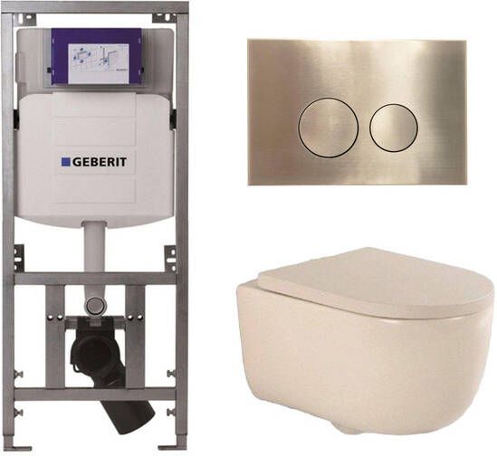 Geberit QeramiQ Dely Swirl Toiletset 36.3x51.7cm UP320 inbouwreservoir 35mm zitting geborsteld messing bedieningsplaat ronde knoppen beige 0701131 SW706200 SW1000771 SW1026259