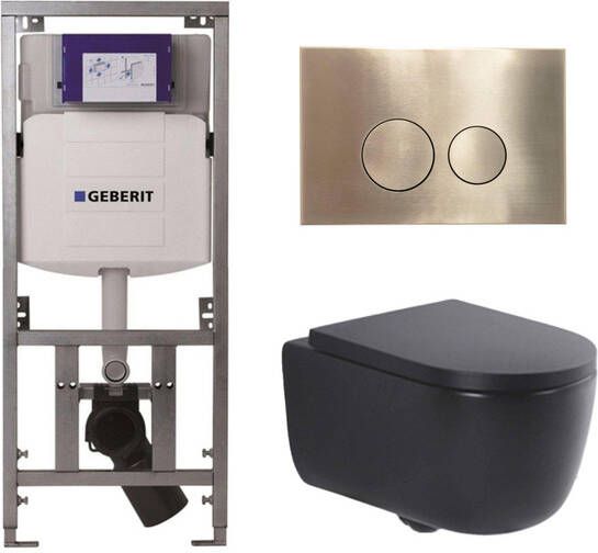 Geberit QeramiQ Dely Swirl Toiletset 36.3x51.7cm UP320 inbouwreservoir 35mm zitting geborsteld messing bedieningsplaat ronde knoppen mat zwart 0701131 SW706200 SW1000769 SW106258