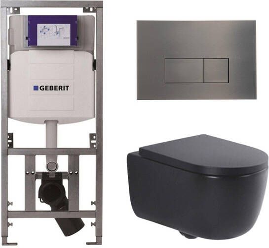 Geberit QeramiQ Dely Swirl Toiletset 36.3x51.7cm UP320 inbouwreservoir 35mm zitting gunmetal bedieningsplaat rechthoekige knoppen mat zwart 0701131 SW706199 SW1000769 SW1026258