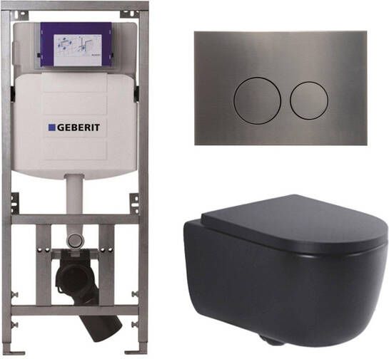 Geberit QeramiQ Dely Swirl Toiletset 36.3x51.7cm UP320 inbouwreservoir 35mm zitting gunmetal bedieningsplaat ronde knoppen mat zwart 0701131 SW706198 SW1000769 SW1026258