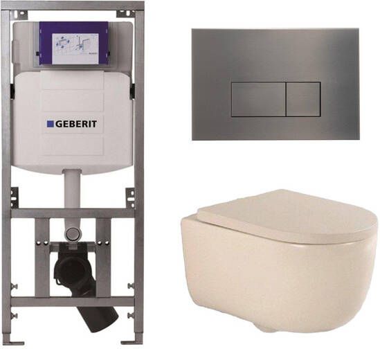 Geberit QeramiQ Dely Swirl Toiletset 36.3x51.7cm UP320 inbouwreservoir 35mm zitting gunmetal bedieningsplaat rechthoekige knoppen beige 0701131 SW706199 SW1000771 SW1026259