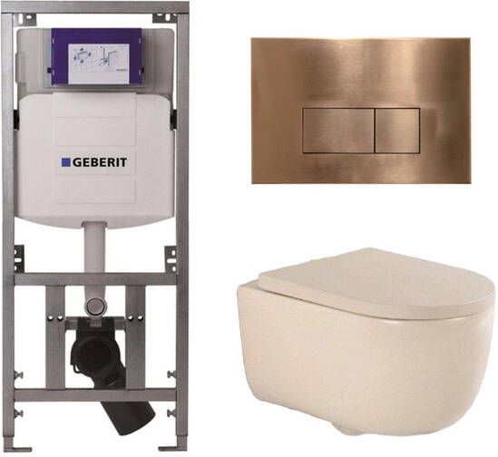 Geberit QeramiQ Dely Swirl Toiletset 36.3x51.7cm UP320 inbouwreservoir 35mm zitting koperen bedieningsplaat rechthoekige knoppen beige 0701131 SW706197 SW1000771 SW1026259