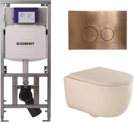 Geberit QeramiQ Dely Swirl Toiletset 36.3x51.7cm UP320 inbouwreservoir 35mm zitting koperen bedieningsplaat ronde knoppen beige 0701131 SW706196 SW1000771 SW1026259