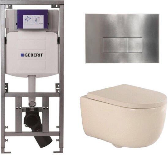 Geberit QeramiQ Dely Swirl Toiletset 36.3x51.7cm UP320 inbouwreservoir 35mm zitting steel bedieningsplaat rechthoekige knoppen beige 0701131 SW706195 SW1000771 SW1026259