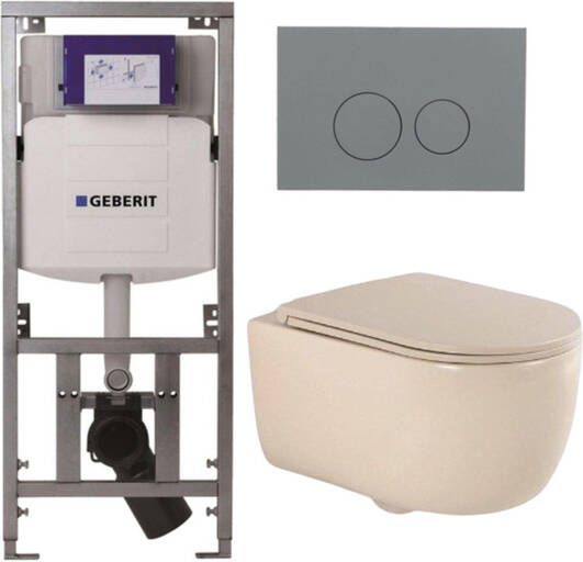 Geberit QeramiQ Dely Swirl Toiletset 36.3x51.7cm UP320 inbouwreservoir slim zitting bedieningsplaat licht grijs ronde knoppen beige 0701131 SW1102374 SW1000770 SW1026259