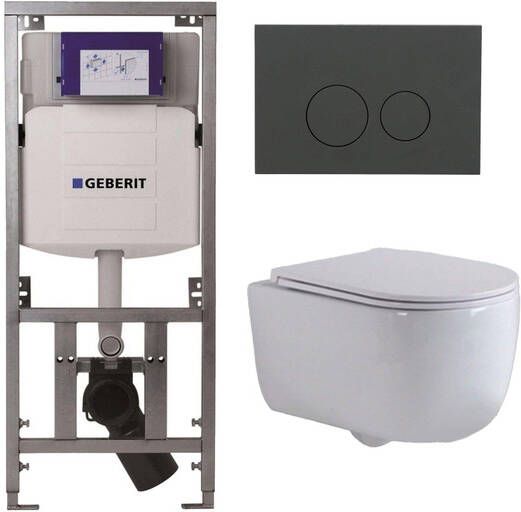 Geberit QeramiQ Dely Swirl Toiletset 36.3x51.7cm UP320 inbouwreservoir slim zitting bedieningsplaat mat antraciet ronde knoppen wit glans 0701131 SW1102376 SW1000766 SW1026256