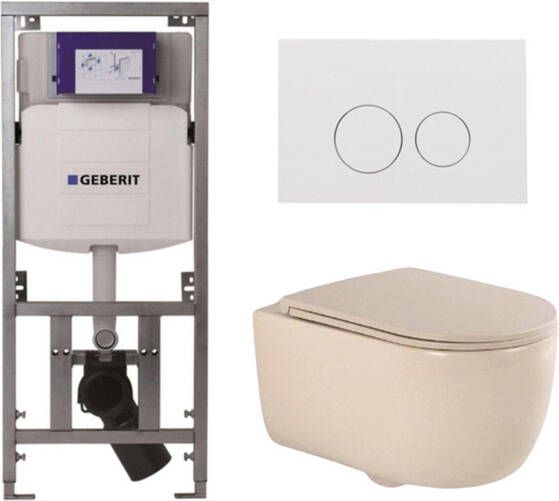 Geberit QeramiQ Dely Swirl Toiletset 36.3x51.7cm UP320 inbouwreservoir slim zitting glans witte bedieningsplaat ronde knoppen beige 0701131 SW706186 SW1000770 SW1026259