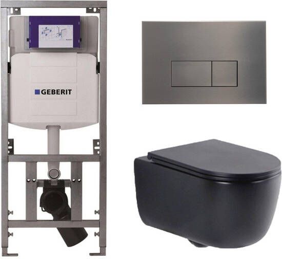 Geberit QeramiQ Dely Swirl Toiletset 36.3x51.7cm UP320 inbouwreservoir slim zitting gunmetal bedieningsplaat rechthoekige knoppen mat zwart 0701131 SW706199 SW1000768 SW1026258